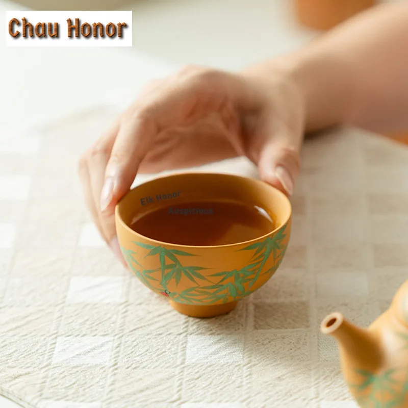 Pure Hand-painted Bamboo Eggplant Melon Zisha Travel Tea Set Kit  1 Pot 1 Cups Tea Maker Organizer Portable Camping Handbag Gift