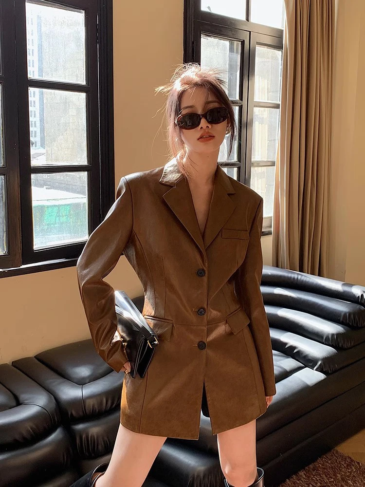 2024 New Arrival Street PU Leather Jacket Women's High-end Explosive Jacket Middle-long Coat Waistcoat Spring Fashion Collection