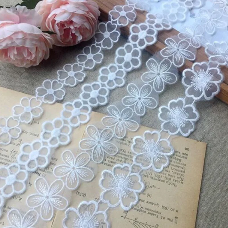Cotton Embroidered White Flower Lace Fabric Dubai Sewing DIY Trim Tulle Applique Ribbon Collar Wedding Dress Guipure Decor lace ribbon lace fabric lace sewing accessories lace sewing supplies lace accessories lace decoration tassel trim lace