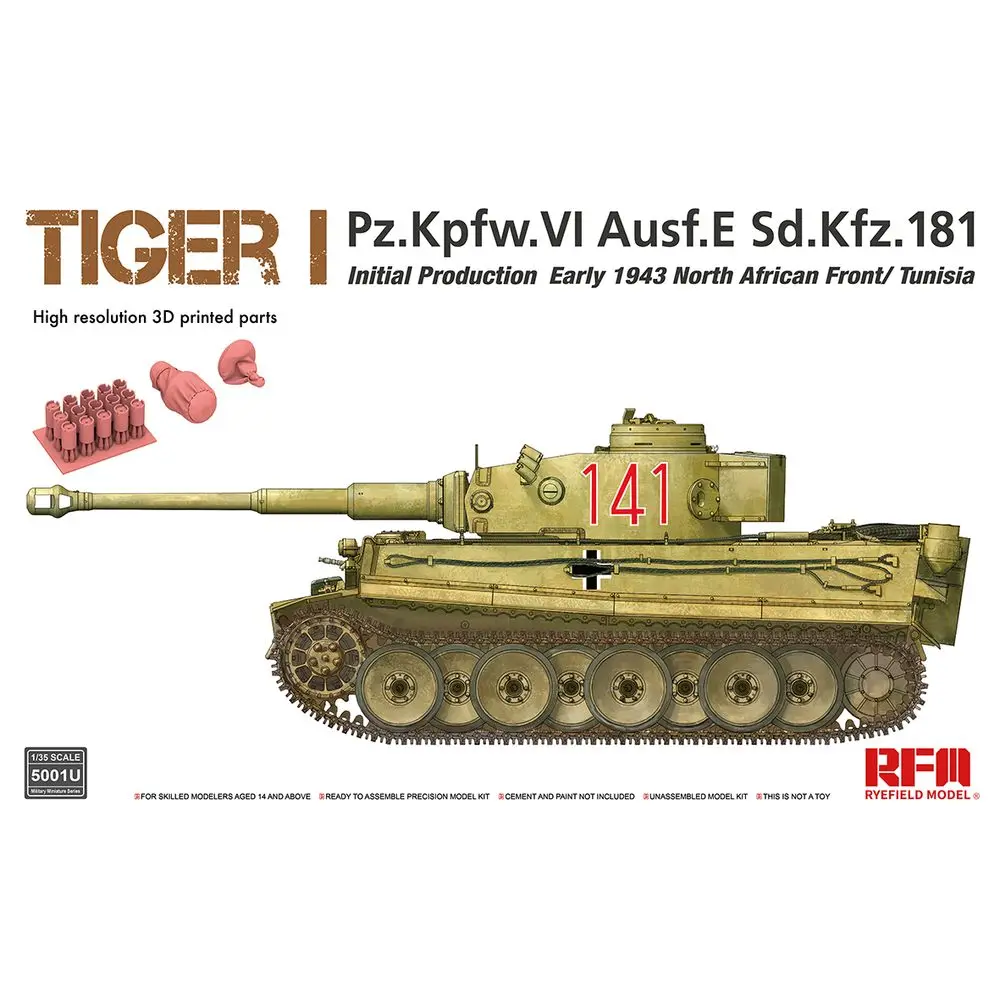Rye Field Modello Rfm Rm-5001U 1/35 Tiger I Produzione Iniziale Inizio 1943 Kit Modello In Scala Tunisia