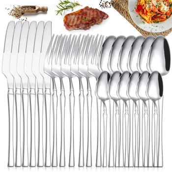 24 pezzi set di posate in argento stoviglie in acciaio inossidabile coltello forchetta cucchiaio da caffè stoviglie posate lavabili in lavastoviglie 1