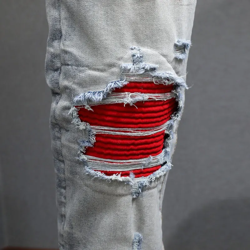 Streetwear Fashion Men Jeans High Quality Retro Blue Stretch Skinny Fit Patched Ripped Jeans Men Brand Designer Hip Hop Pants