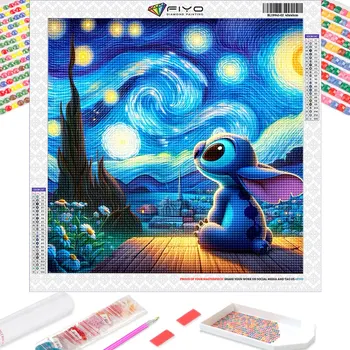 Peinture diamant Disney, point de dessin animé, mosaïque Van Gogh, paysage de nuit étoilée, Kit artisanal, cadeau fait à la main, décoration de la maison 1