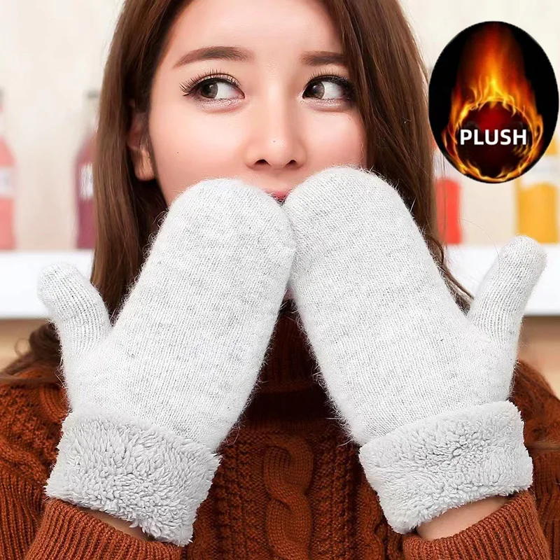 New Winter Plush Keep Warm Women Gloves Sweet Elasticity Soft Thicken Full Fingers Mittens Girls Fashion Cycling Gloves