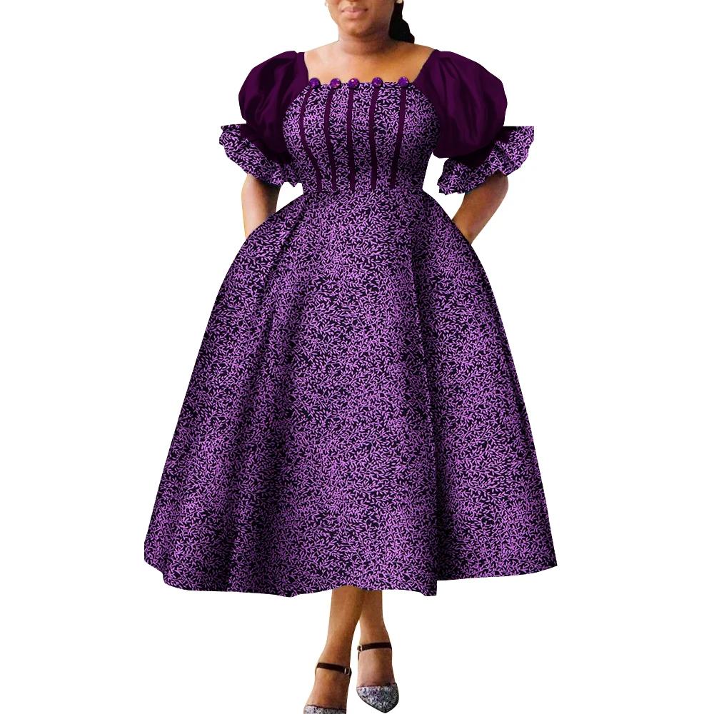 African Style Dresses for Women Puff Sleeve High Waist Gowns Ankara African Dress Princess Dress Robe Africaine Femme WY9970