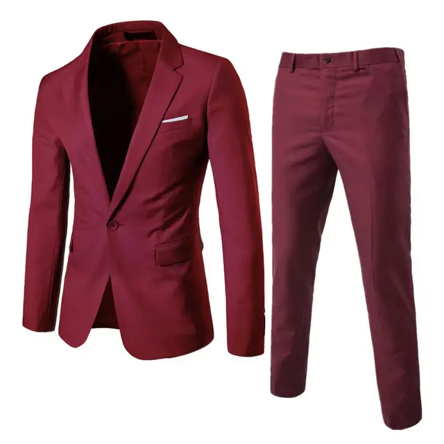 Suit Jacket Pants Set Stylish Men's Business Suit Set Lapel Single Button Coat Slim Fit Pants