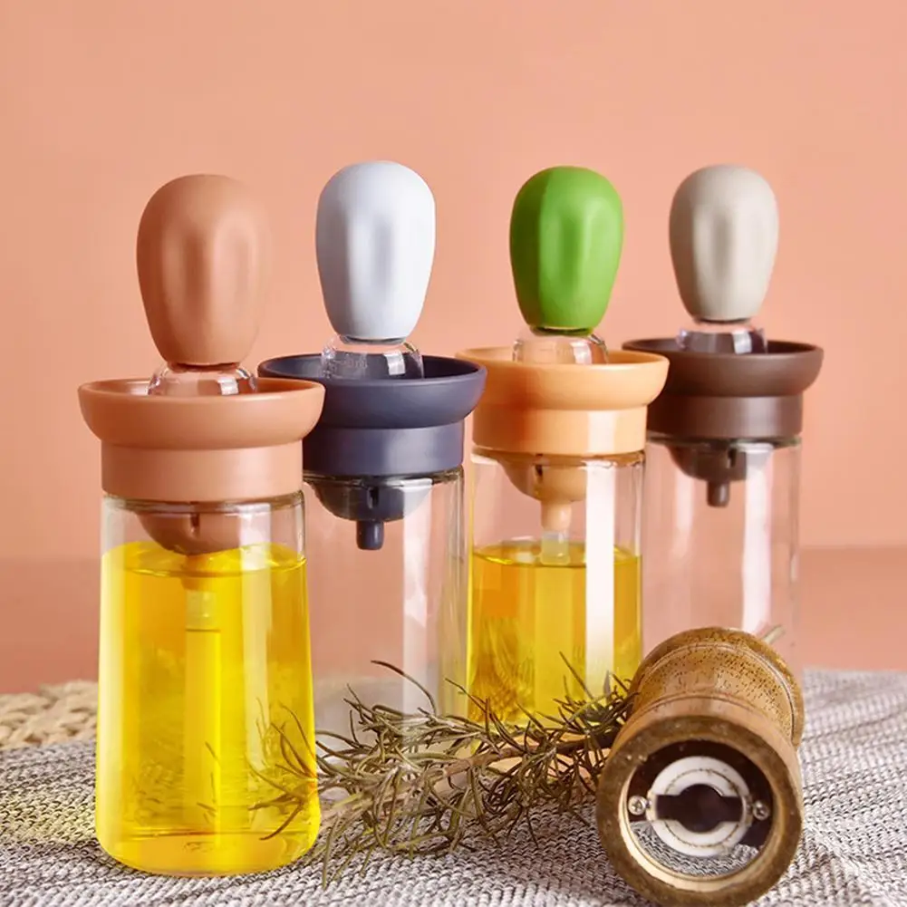 New 180ml Kitchen Oil Bottle Silicone Glass Oil Container With Brush