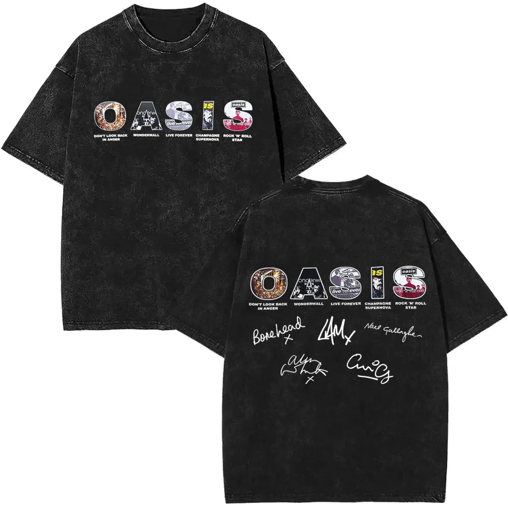 Washed Vintage Rock Band O-Oasis Live 25 World Tour Logo Print T