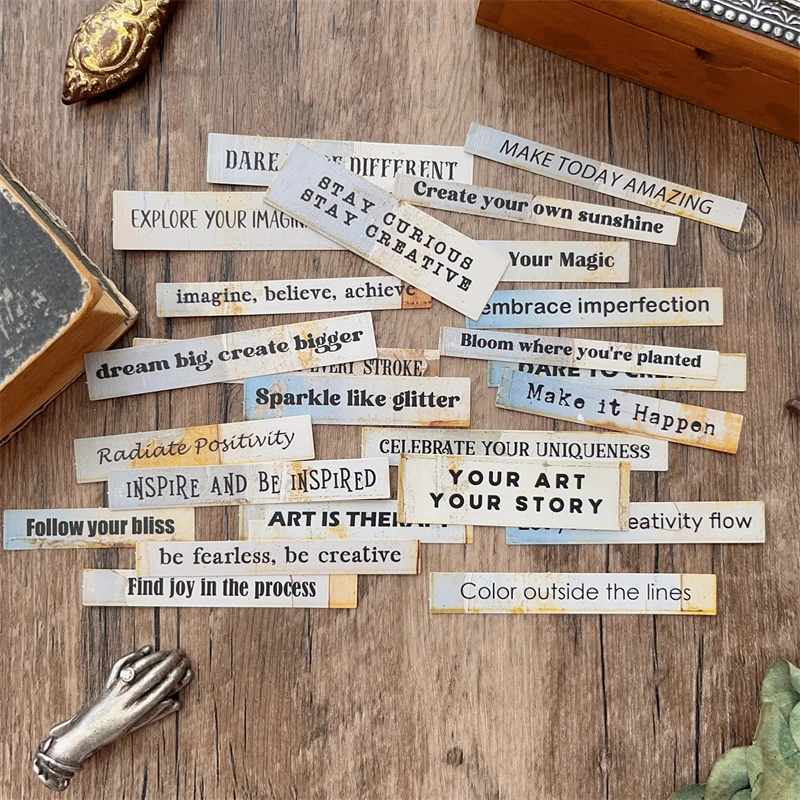 Decorative Stickers 24pcs/lot Vintage English Typewriter Stickers Mottled Word Inspiration Quote Junk Journal Ephemera Sticker Scrapbooking Material