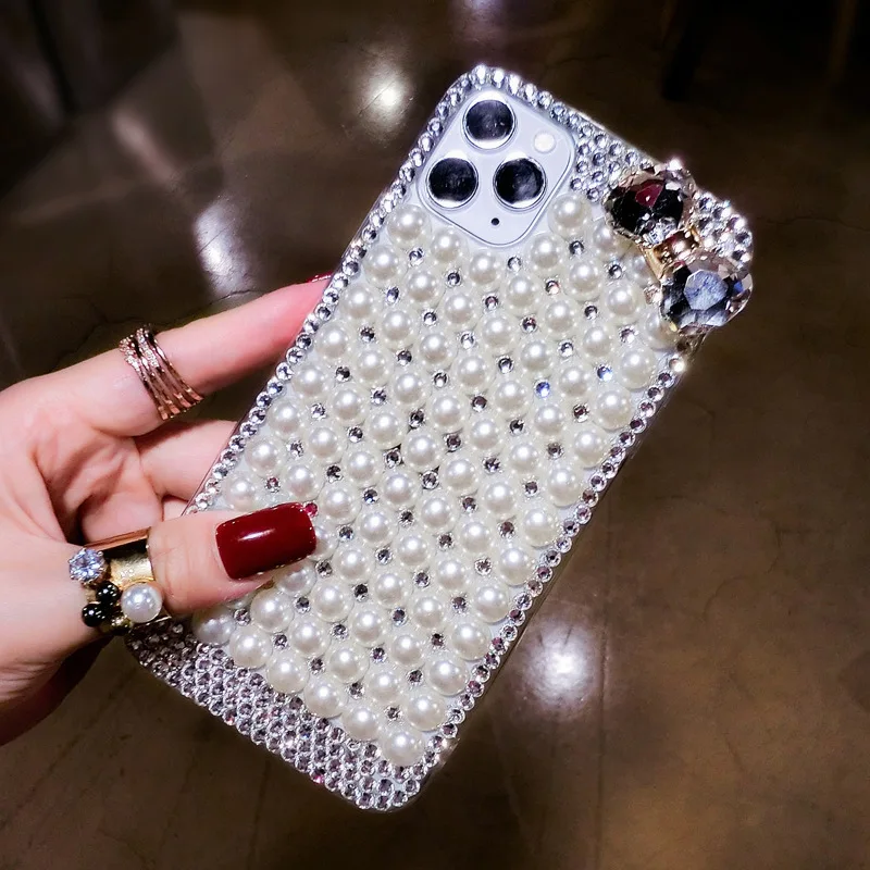 

Bling Rhinestone Diamond Crystal Glitter Phone Case Cover for iPhone, 14, 13, 12, 11 Pro MAX, 15, XS, XR, PLUS (Bowknot Pearl)