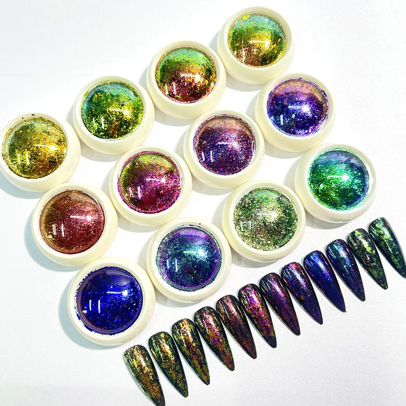 1Pc Iridescent Glitter Chameleon Nail Flakes Holographic Laser Colorful Nail Sequins For Sparkle Glitter Irregular Tips