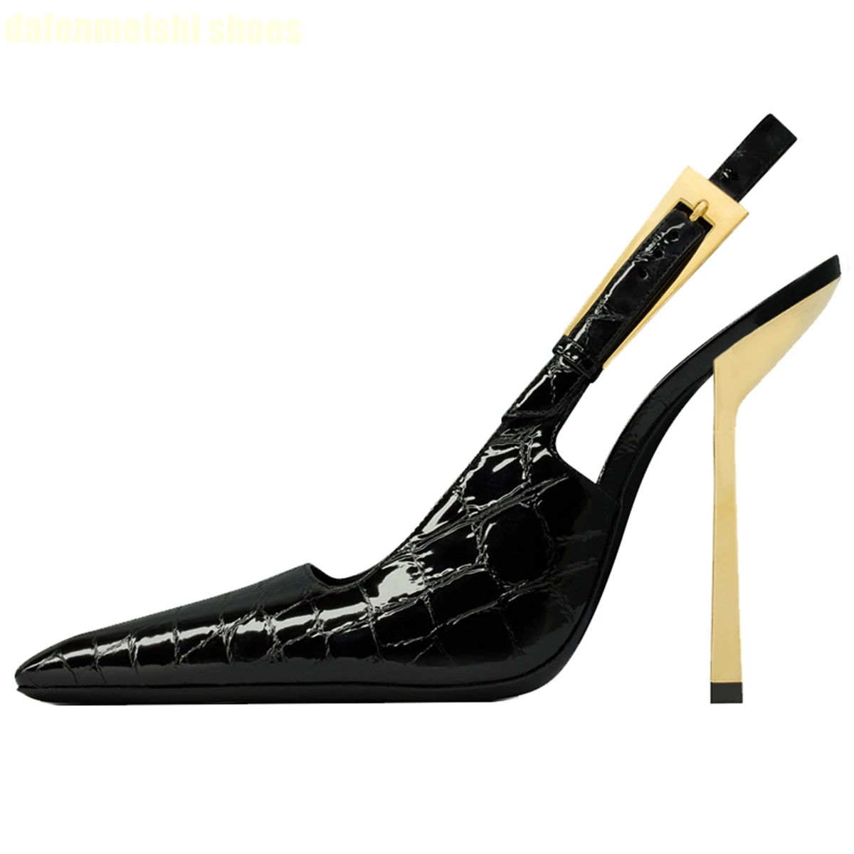 Women Sexy High Heels 2025 New Square Toe Stiletto Heel Black Patent Leather Sexy Outer Wear Back Strap Fashion Sandals Autumn 5