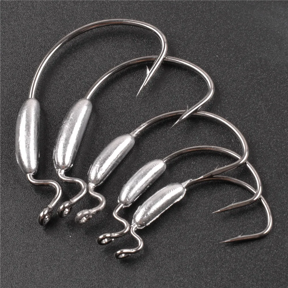 10pcs Weighted Worm Hook Saltwater Offset Curved Crank Wide Gap Fishing