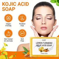 Paquet de 5 savon à l'acide kojique au citron et au curcuma GZE pour restaurer le corps, avec beurre de karité, pour les taches foncées du visage, le corps, rajeunissant, exfoliant 2