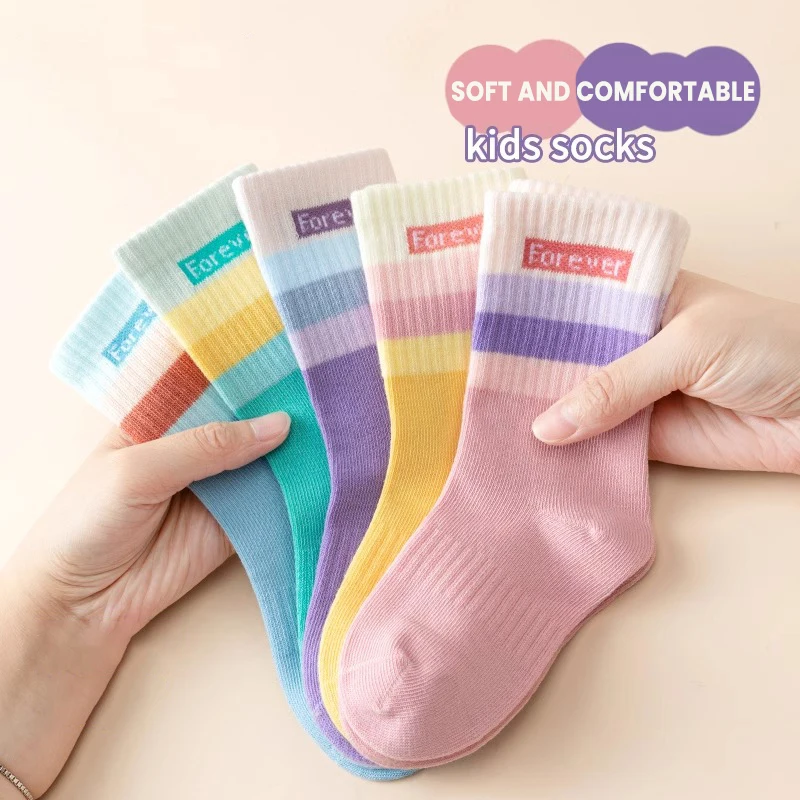 5Pairs 1-14Years High-End Girl's Mid-tube Socks High Elasticity Wearing Long Johns Without Squeezing Your Legs Athletic Socks 5