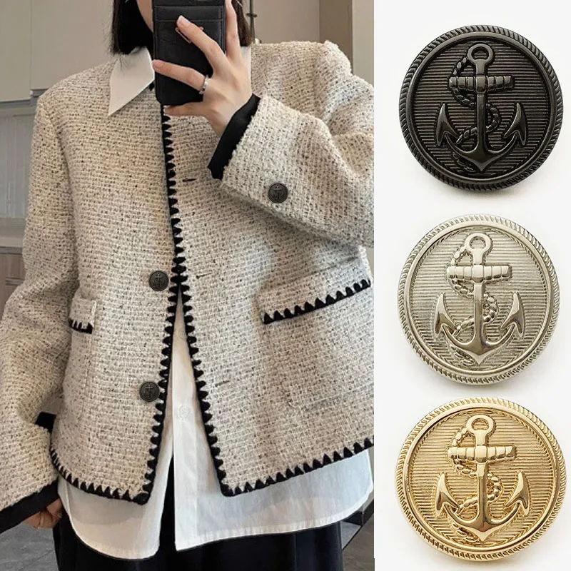 10 Bottoni Vintage Con Ancora In Metallo – 15/20/25 Mm, Oro, Argento O Nero, Per Giacche, Camicie E Progetti Fai-da-Te