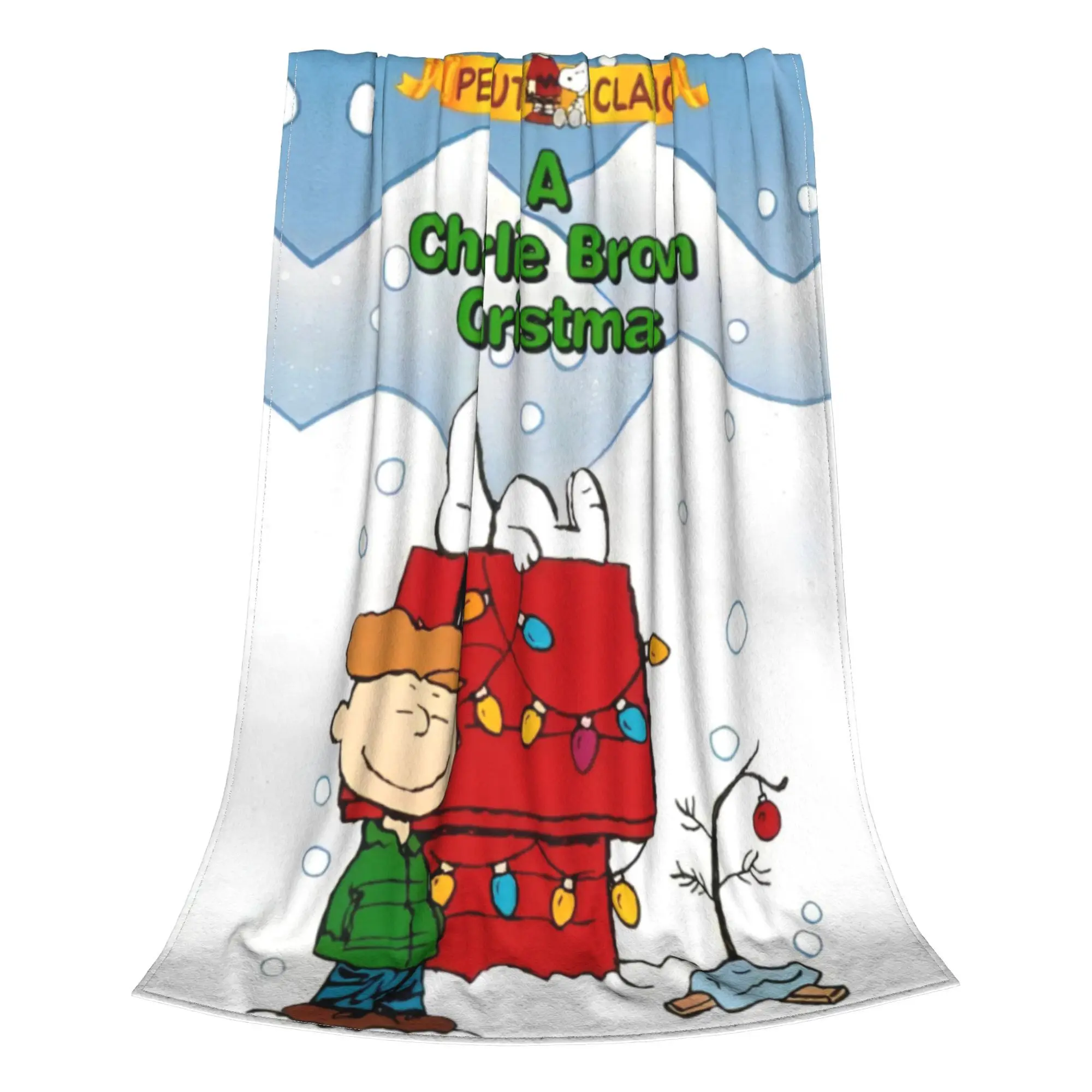 thumbnail image 1 of Mantas navideñas de Charlie Brown y Snoopy con dibujos animados de nieve, forro polar divertido y suave para decoración de colchas de coche, 1 of 5