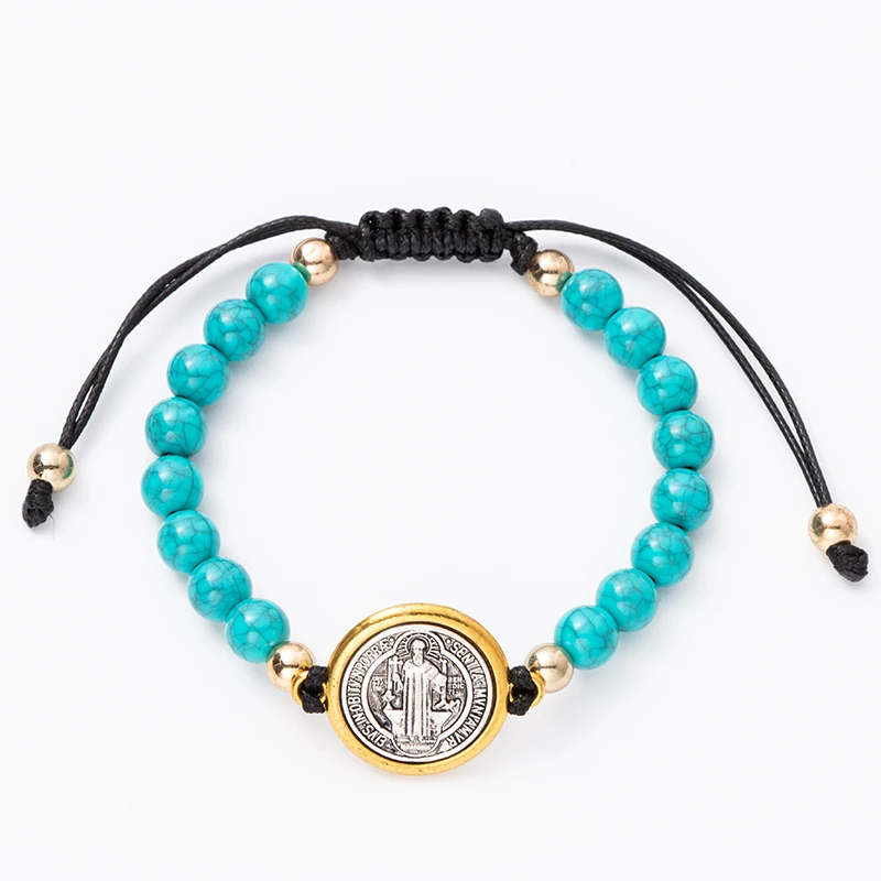 Vintage Saint Benedict Medal Cross Charm Gold/Silver Color Religious Weave Bracelet Catholic Medals Bracelet Pulsera Catolica