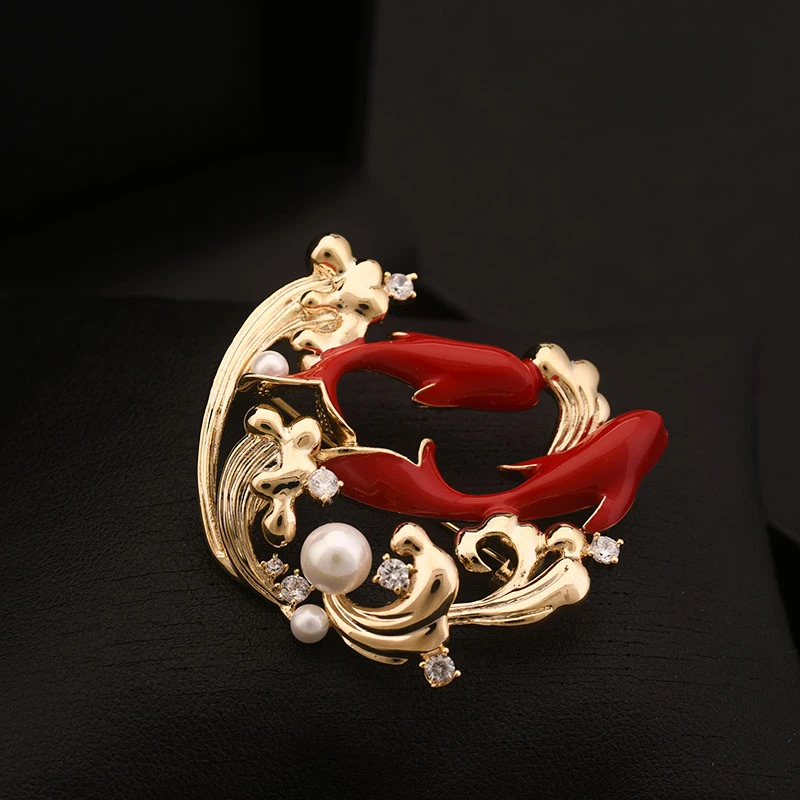 New Chinese National Fashion Fish Brooch Koi Pin Women's Coat Lucky Red Corsage Classical Style Jewelry Clothes Accessories 6095
