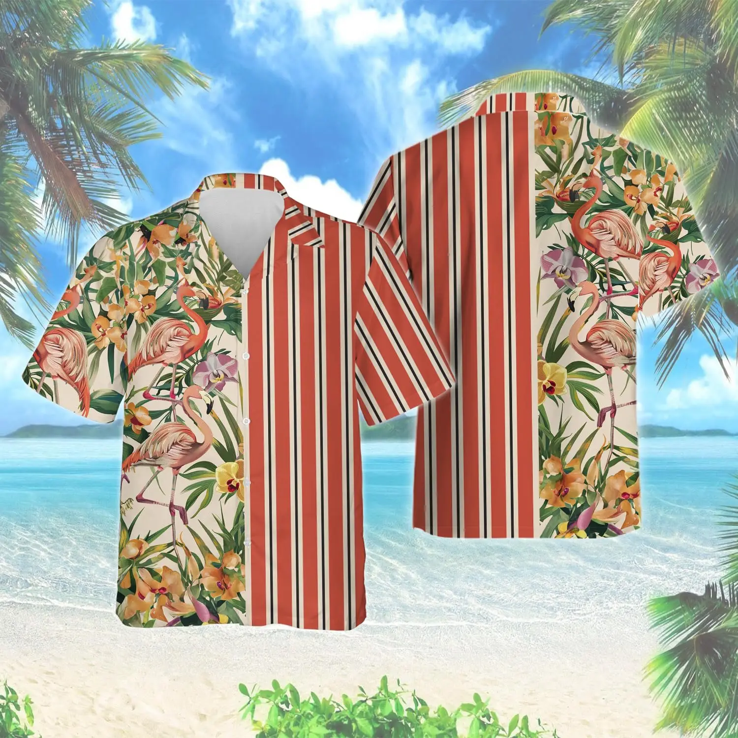 thumbnail image 1 of Camisas hawaianas con estampado completo de animales y pájaros lindos para hombres, camisas casuales de manga corta para vacaciones en la playa, blusa con botones de talla grande, 1 of 5