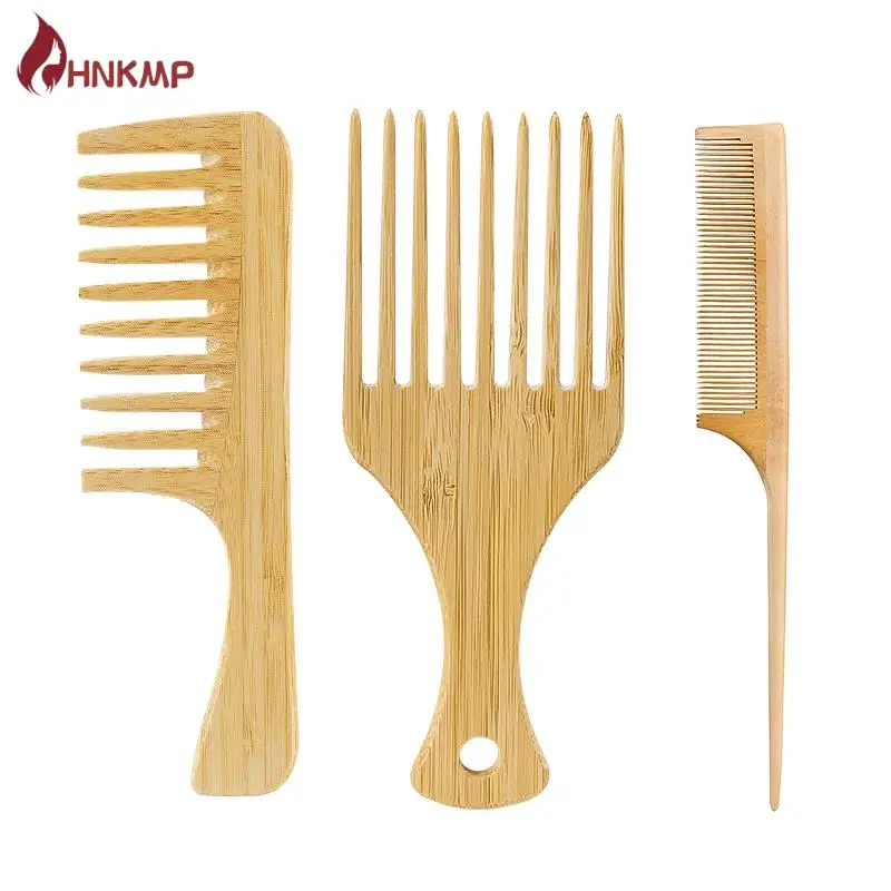 

1Pcs Natural Bamboo Wooden Hair Comb Anti-Static Afro Fork Combs For Women Round Wide Tooth Wood Comb