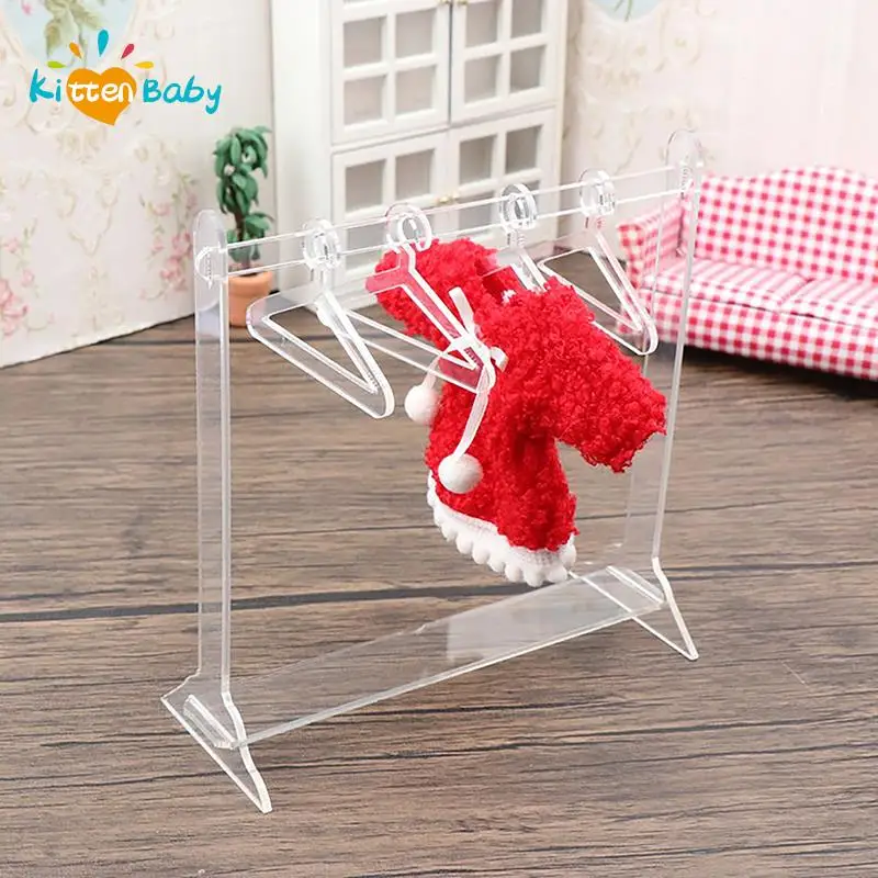 

1Set Doll Accessories Clothing Hanger Clear Clothes Rack Doll Clothes Dress Hanger for Wardrobe Bedroom Dollhouse Furniture Toys