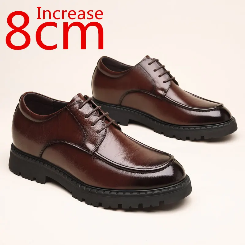

Heightening Leather Shoes 8cm Spring and Autumn Men Formal Business Casual Shoes Leather Brown Heightened Wedding Shoes for Men