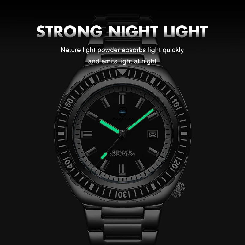 Montre homme de luxe, style business, date, jour de la semaine, étanche, lumineuse, bracelet sport en acier inoxydable, mouvement à quartz._voghion.com