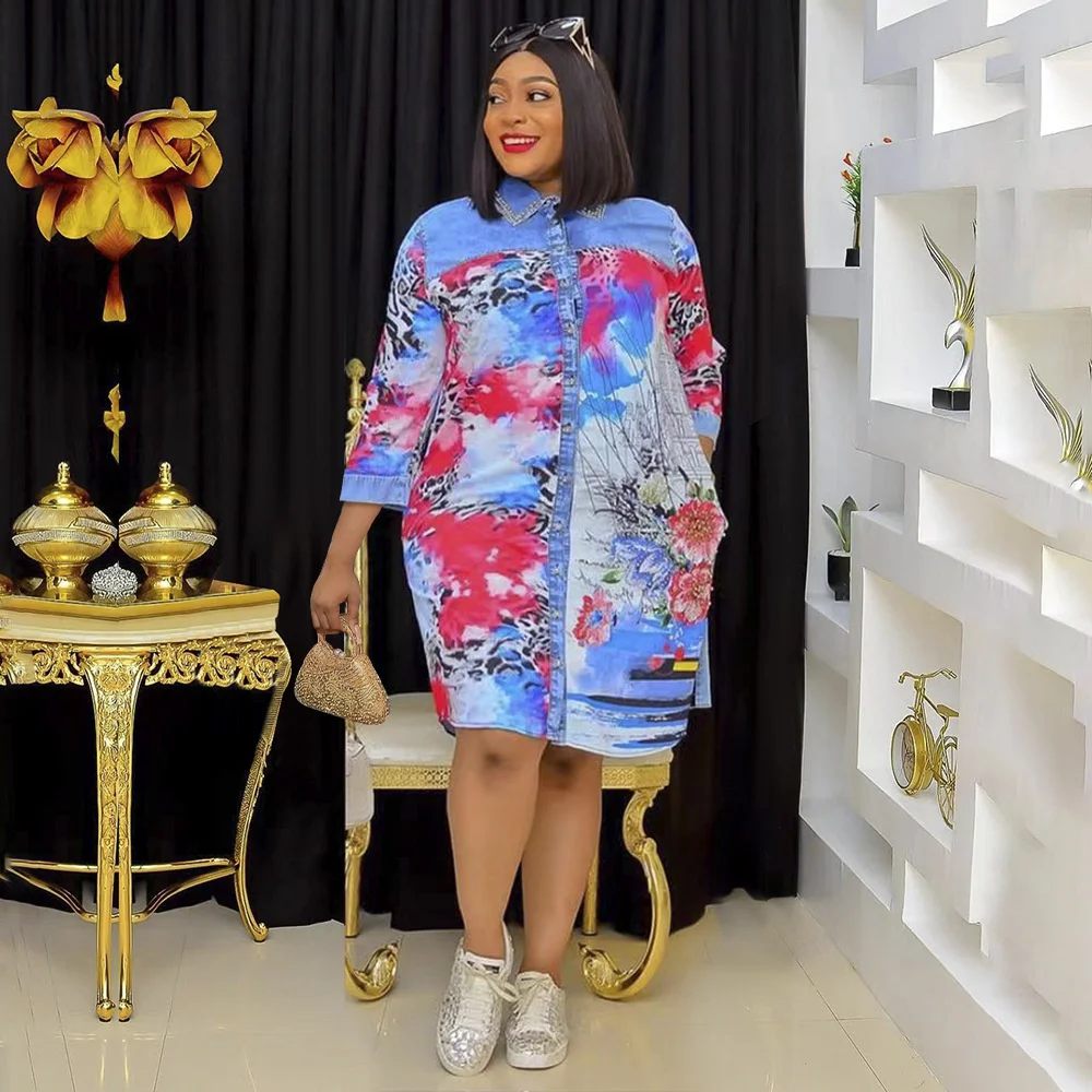 

Plus Size Women Dresses Elegant Spring Autumn Long-sleeved Splicing Print Loose Large Size Dress Fashion Casual Tops Shirt Dress