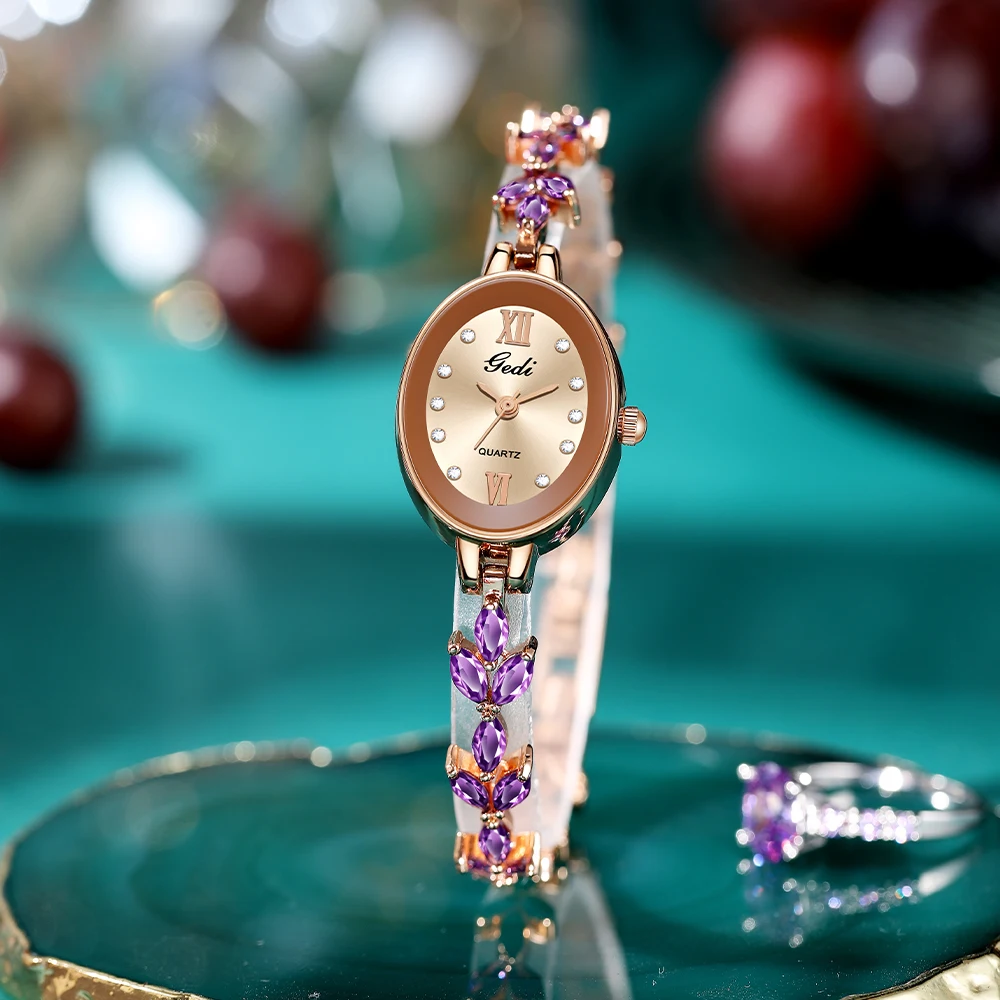 Luxury Oval Shaped Ladies Watches Crystal Alloy Bracelet 30M Water Resistance Small Quartz Wrist Watch for Women Accessories