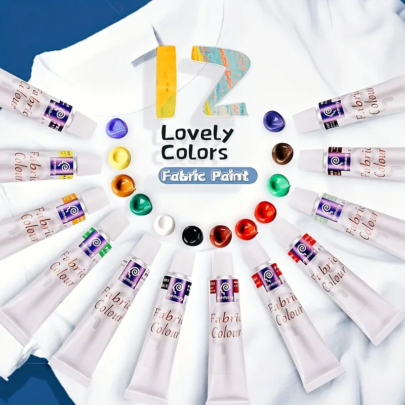 12 color Textile Coating Set-12 ml/0.4oz, Waterproof Permanent Textile Coating, suitable for use on clothes, shoes, canvas art,