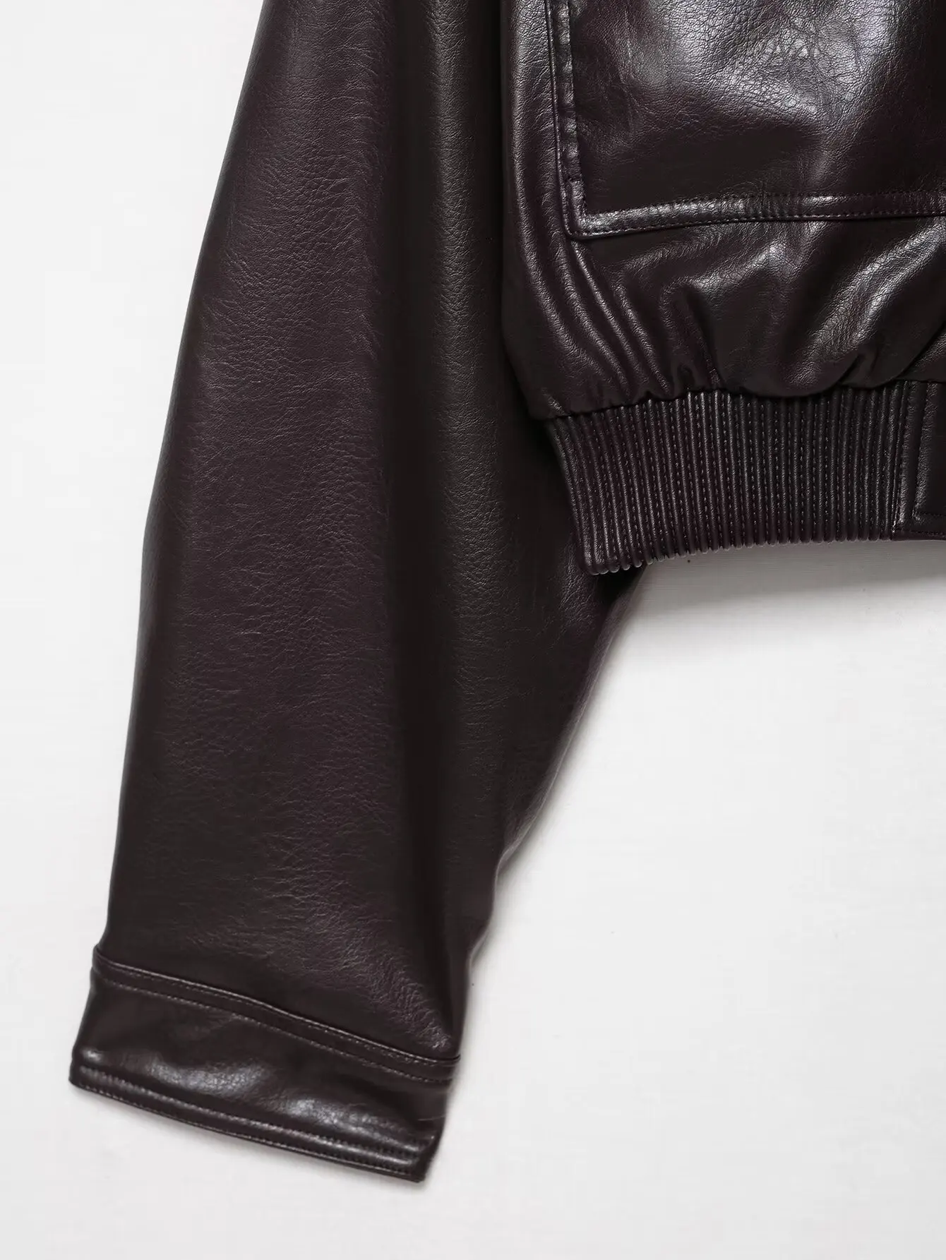 Women's Large Pockets Leather Shortjacket Coat Turn-Down Collar Long Sleeve Zipper Coats Autumn Winter Ladies Casual Streetwear