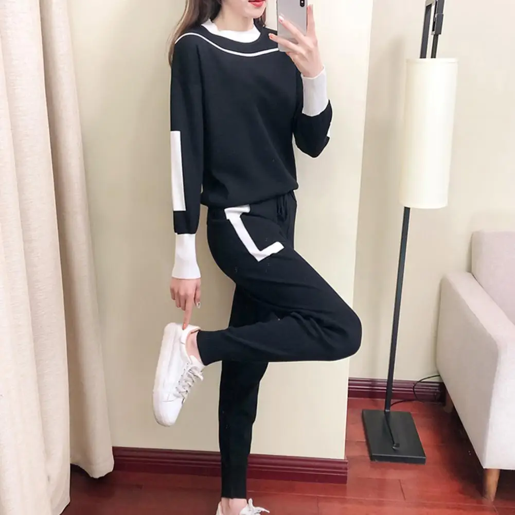 Acrylic Fabric Women Suit Stylish Women's Suit Sets Comfortable Color-matching Pullovers Pants for Home Outdoor Plus for Casual