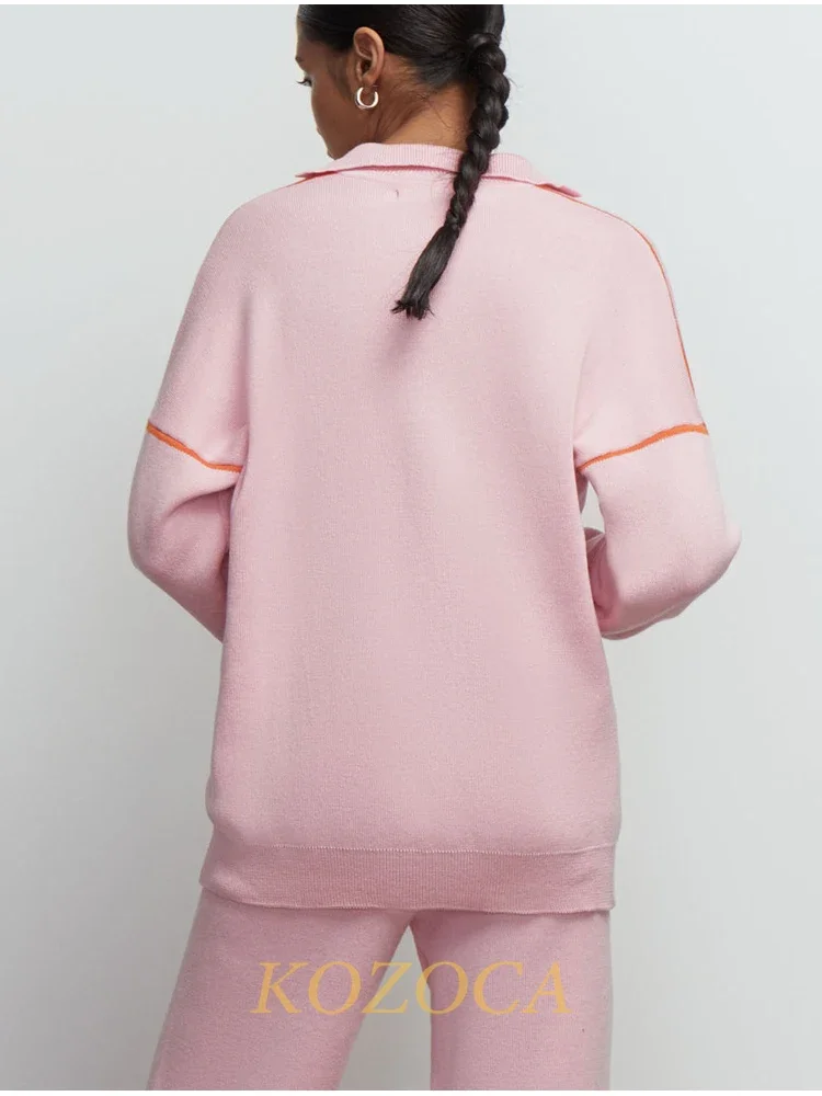 Kozoca New Sweater Women Loose Casual Jumpers Knitted Thick Soft Oversized Sweater Long Sleeve Pullover Polo Collar Fashion Tops