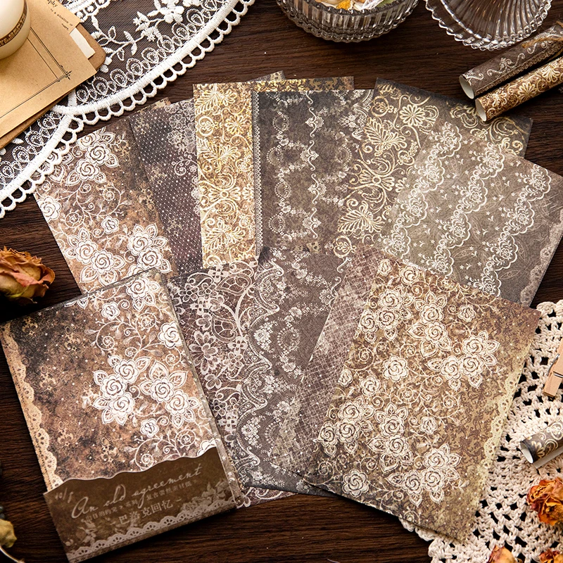 

40 pcs per pack Material paper artistic and elegant retro lace hand ledger DIY material decorative base paper 5 kinds