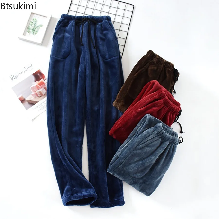 2024 autumn winter men s thickened flannel pajamas bottoms pants man casual loose large size warm homewear sleep bottoms for men 2024 Autumn Winter Men's Thickened Flannel Pajamas Bottoms Pants Man Casual Loose Large Size Warm Homewear Sleep Bottoms for Men