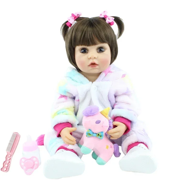 Lifelike 55 CM Reborn Baby Girl Doll With Full Soft Silicone Body 22 Inch Newborn Bebe Cute Bath Toy Child Birthday Gift 57cm realistic finished bebe reborn silicone vinyl body soft girl doll bebe reborn handmade toy for child christmas gift