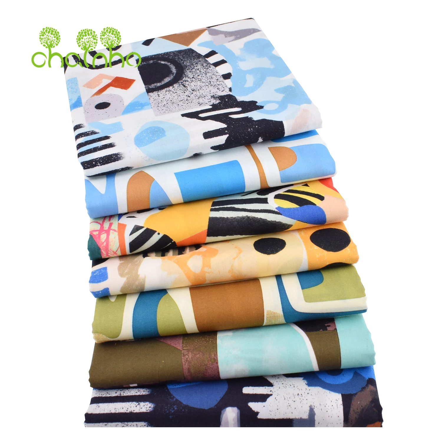 Chainho,Printed Plain Weave Poplin Cotton Fabric,DIY Quilting Sewing Material,Patchwork Cloth,Floral Series,2 Sizes,15PC232