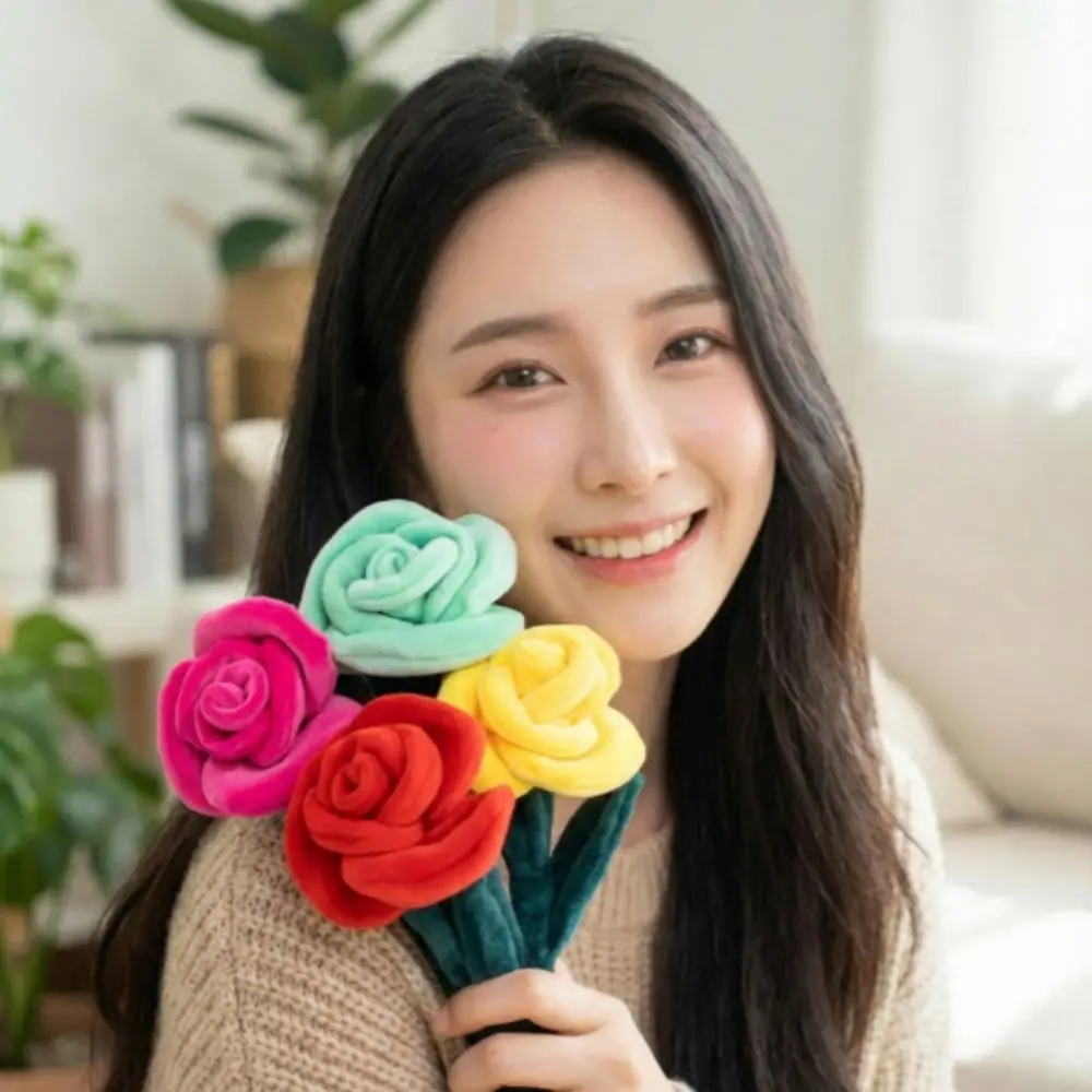 28cm 장미 꽃다발 9가지 색상 부드러운 인형 시뮬레이션 꽃 장미 실물 같은 디자인 화려한 꽃 화려한 장미꽃