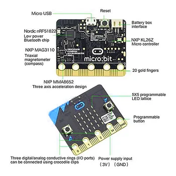 Scheda di sviluppo Micro:Bit V1.5, Kit auto intelligente Micro:Bit/Qtruck/Robot programmabile per l'educazione Python BBC Microbit per il fai da te