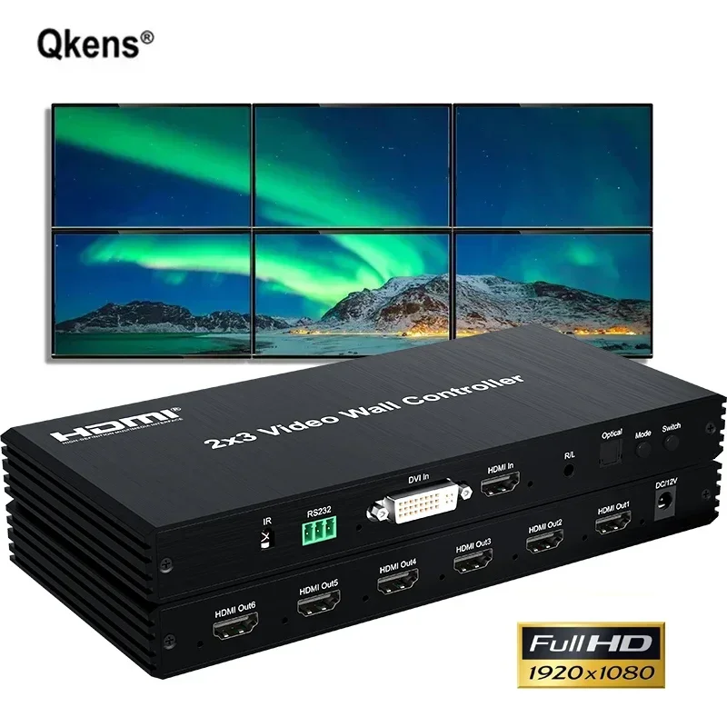 1080P 2X3 2x2 3x2 DVI HDMI 비디오 월 컨트롤러 프로세서 6개 스크린 TV 벽면 접합 박스 비디오 스플라이서 베젤 조절 180 ° 플립