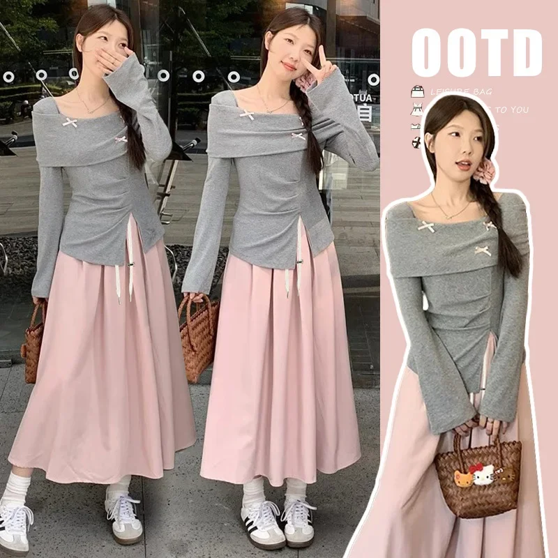 Maternity Clothes Spring New Gentle Sweet Wind Suit French One-word Shoulder Long-sleeved Temperament Top Set
