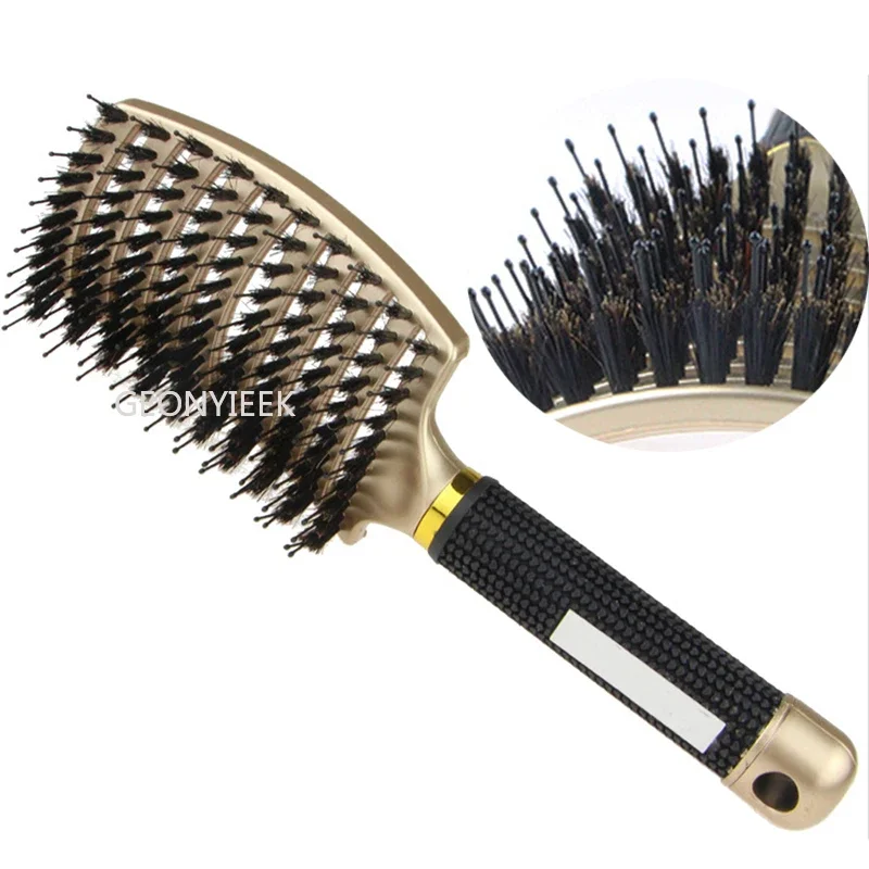 Spazzola per capelli pettine per massaggio del cuoio capelluto spazzola per capelli setola e Nylon spazzola per capelli riccia bagnata districante per strumenti per lo Styling dei parrucchieri del salone - immagine 6