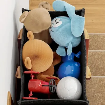 L-Shape Stair Basket Durable Felt Storage Basket with PU Handles Home Office Stair Decor for Clothes Toys Sundry Organizer 2