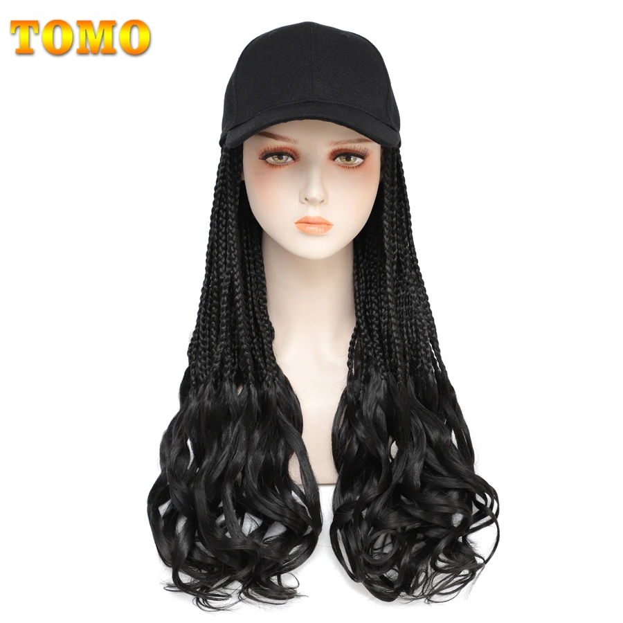 

TOMO Baseball Wig Cap With 3S Box Braids Hair Long Curly Synthetic Hair Piece Hat Wig Hair Extensions Wig For Women Daily Use