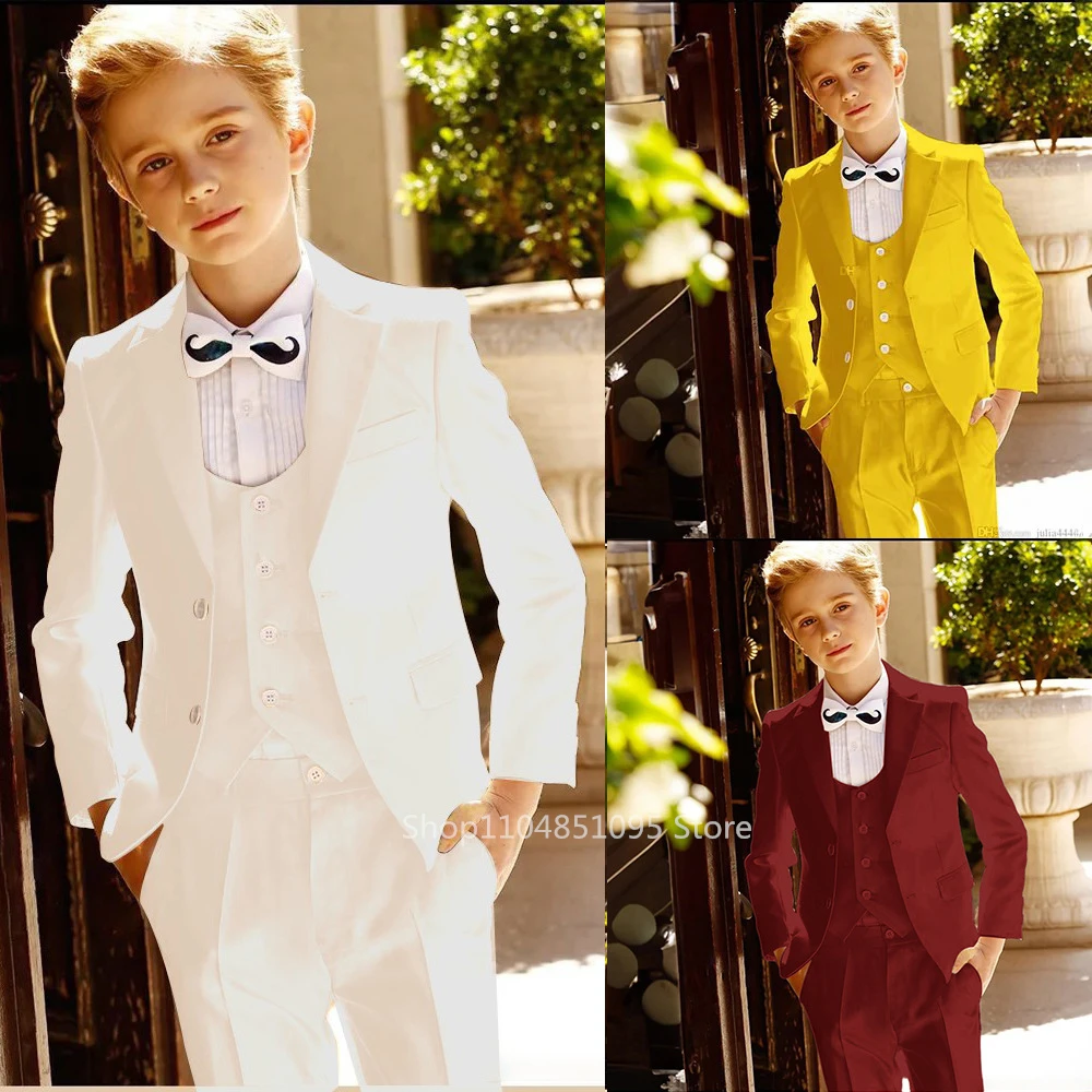 Light Blue High Quality Boy Suits Slim Fit Single Breasted Notch Lapel Elegant Boy 3 Piece Jacket Pants Vest Party Kids Sets