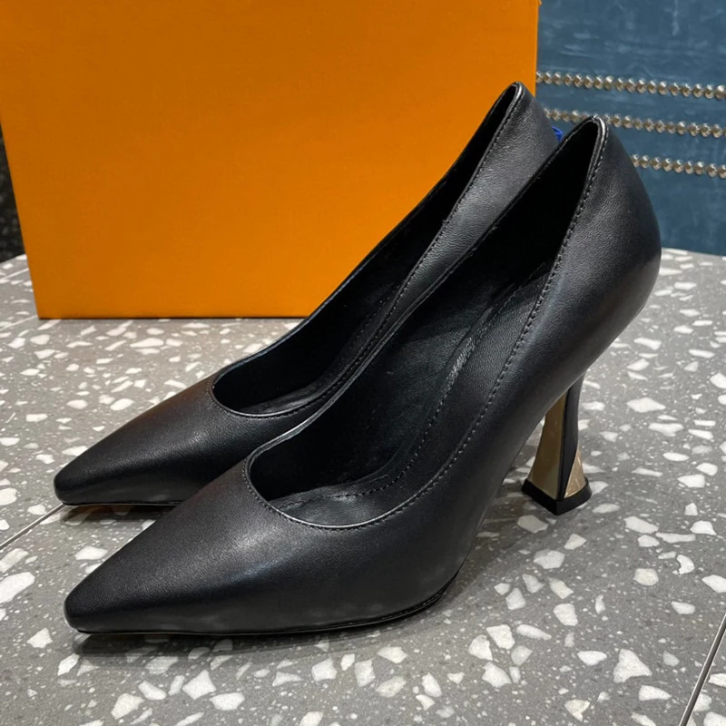 

Summer Ladies High Heels 2024 New Shallow Mouth Design Pointed Toe Female Pumps Solid Color Real Leather Material Single Shoes