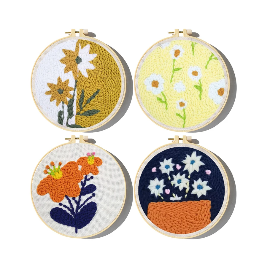 Soft Yarn Flower Punch Needle Embroidery Kits for Beginners DIY