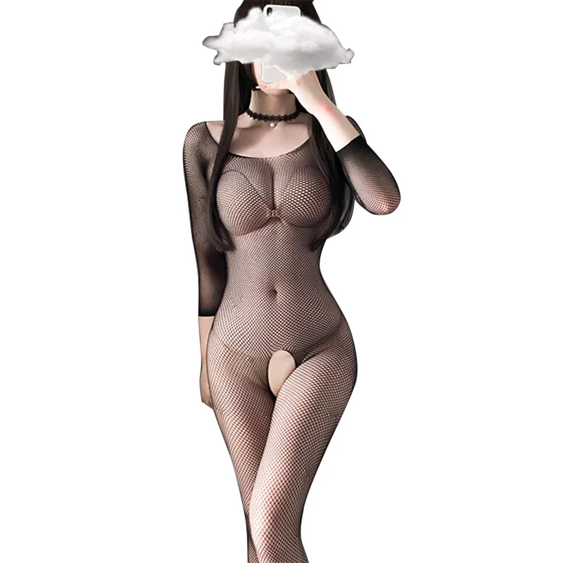 Black Sexy Bodystockings Sleepwear Fishnet Crotchless Sexy Mesh Erotic Lingerie Teddies Bodysuits Female Porno Underwear