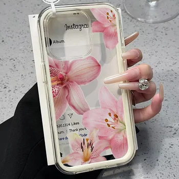 Pink Lily Flower Clear Phone Case For iPhone - Image 4